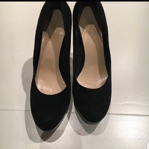 Black suede Cole Haan platform pumps